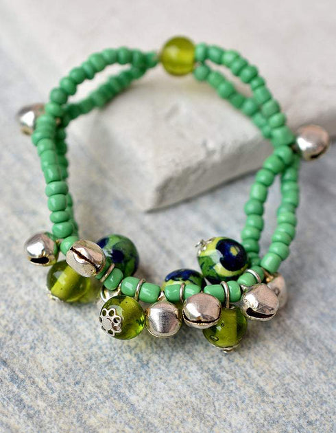 Handmade Stretchable Bracelet With Blue Pottery Beads