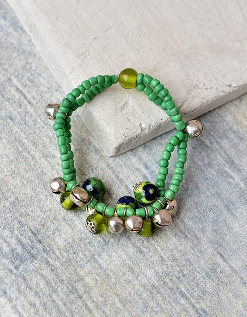 Handmade Stretchable Bracelet With Blue Pottery Beads