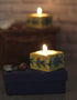 Blue Pottery Candle Holder Set - Yellow Base