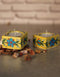 Blue Pottery Candle Holder Set - Yellow Base