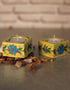 Blue Pottery Candle Holder Set - Yellow Base