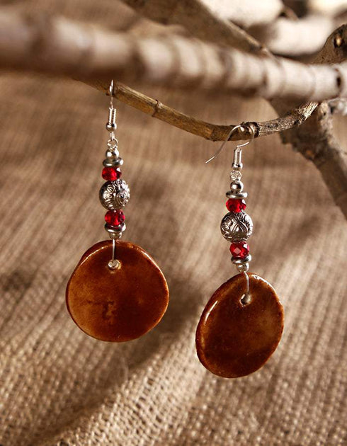 Oval Pendant Earrings (Brown)