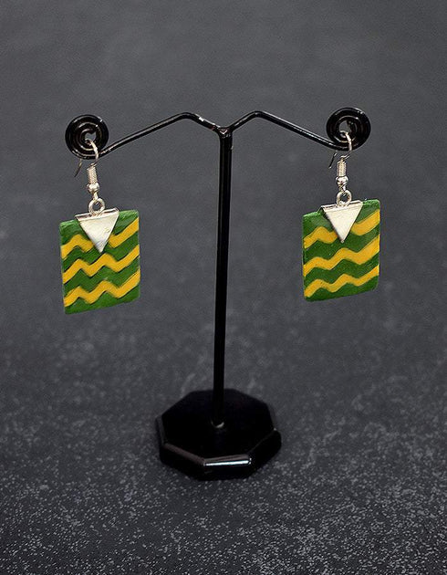 Flat Pendant Earrings ( Green & Yellow )
