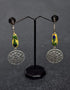 Metal Pendant Earrings With Blue Pottery Bead
