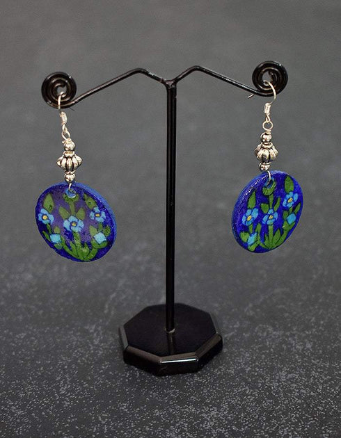 Round Pendant Earrings ( Blue & Green )