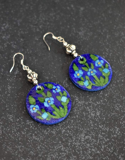 Round Pendant Earrings ( Blue & Green )