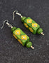 Blue Pottery Rectangle Bead Earrings (Green)