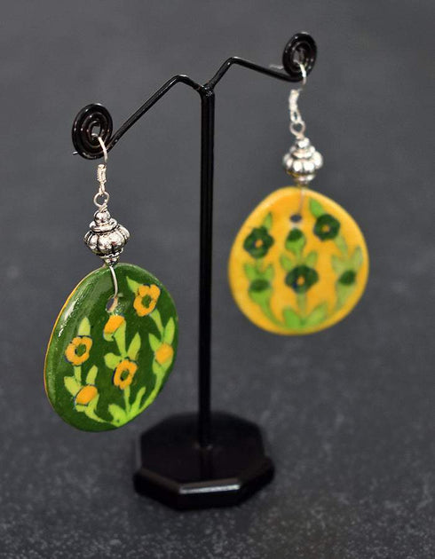 Reversible Oval Pendant Earrings ( Yellow & Green )