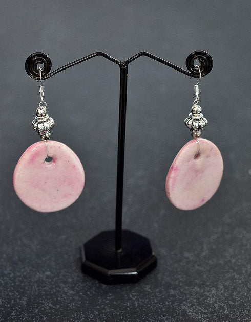 Oval Pendant Earrings ( Pink )