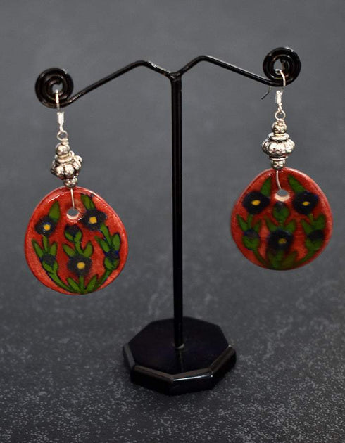 Round Pendant Earrings ( Red & Green )