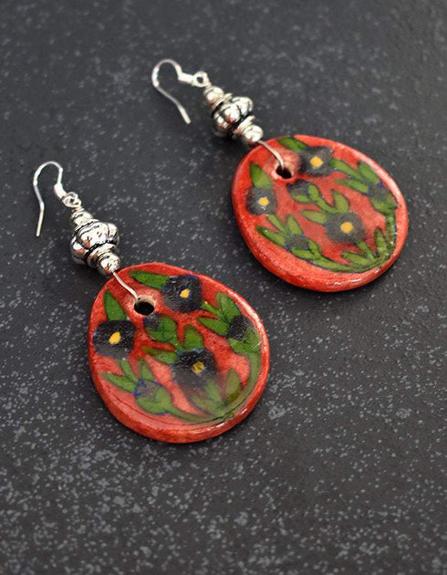 Round Pendant Earrings ( Red & Green )