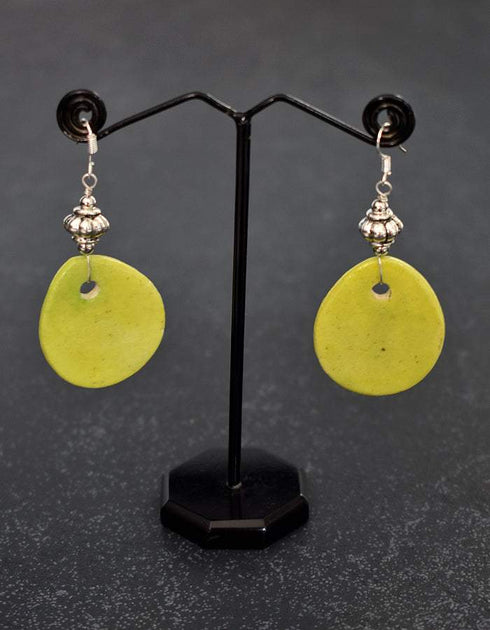 Oval Pendant Earrings ( Lime Green )