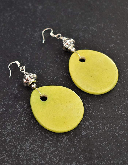 Oval Pendant Earrings ( Lime Green )