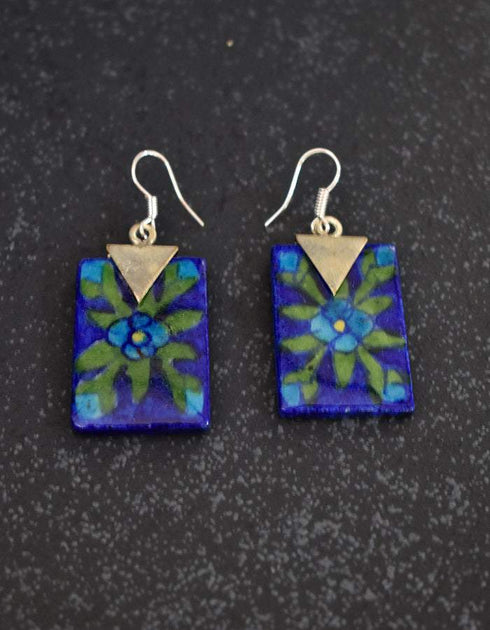 Flat Pendant Earrings (Blue)