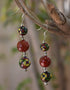 Blue Pottery 3 Beads Earrings (Red& Yellow)