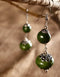 Blue Pottery 2 Beads Earring Big (Green)