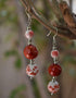 Blue Pottery 3 Beads Earrings (Red & White)