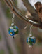 Single Blue Pottery Bead Earrings (White & Green)