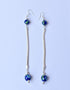 Earring With Blue Pottery Ceramic Beads With Metal Chain in Blue Colour
