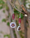 Blue Pottery Round Flat beads With Glass Bead Earring in White Base With Red Flower