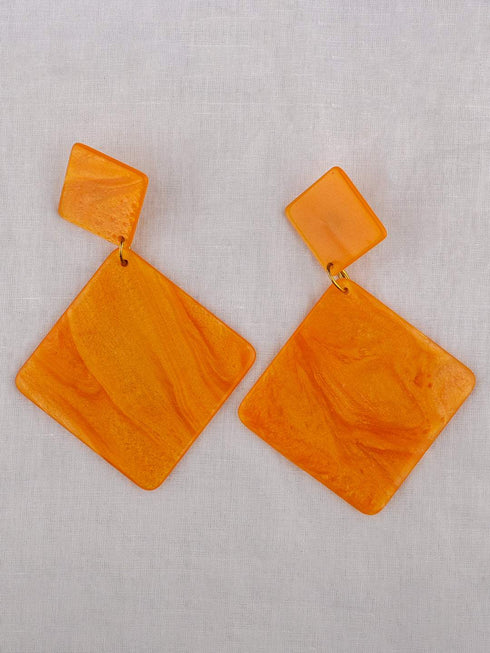 Orange Square Plastic Fashion Earrings