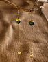 Blue Pottery Bead With Chain Earring (Yellow)