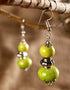 Blue Pottery 2 Beads Earring Small (Lime Green)