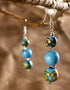 Blue Pottery 3 Beads Earrings (Turquoise & Yellow)