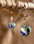 Single Blue Pottery Bead Earrings (White)