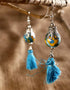 Blue Pottery Bead with Tassels Earrings (Turquoise)