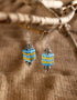 Square Blue Pottery Bead Earrings (ZigZag)