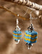 Square Blue Pottery Bead Earrings (ZigZag)