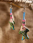 Fish Pendant Earrings (Green & Pink Body, Assorted Colour Threadwork)