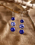 Blue Pottery 3 Beads Earrings (Blue- Geo)