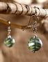 Single Blue Pottery Bead Earrings (Green & White)