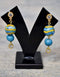 Blue Pottery 2 Bead Earring Turquoise & Yellow