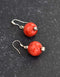 Single Blue Pottery Bead Earrings (Red)