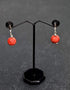 Single Blue Pottery Bead Earrings (Red)