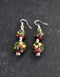 Two Bead Blue Pottery Earrings ( Red &Yellow )