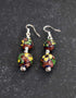 Two Bead Blue Pottery Earrings ( Red &Yellow )