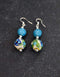 Two Bead Blue Pottery Earrings ( White & Turquoise )