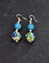 Two Bead Blue Pottery Earrings ( White & Turquoise )