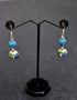 Two Bead Blue Pottery Earrings ( White & Turquoise )