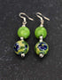 Two Bead Blue Pottery Earrings ( Lime Green )