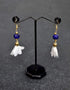 Single Blue Pottery Bead Earrings With Satin Funda