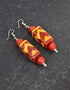 Blue Pottery Rectangle Bead Earrings (Red)
