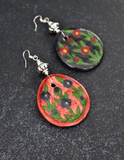 Reversible Oval Pendant Earrings ( Red & Black )