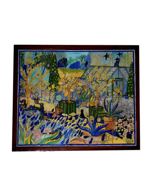 Blue Pottery 20 Tiles Wall Pannel With wooden Frame Hand Painted