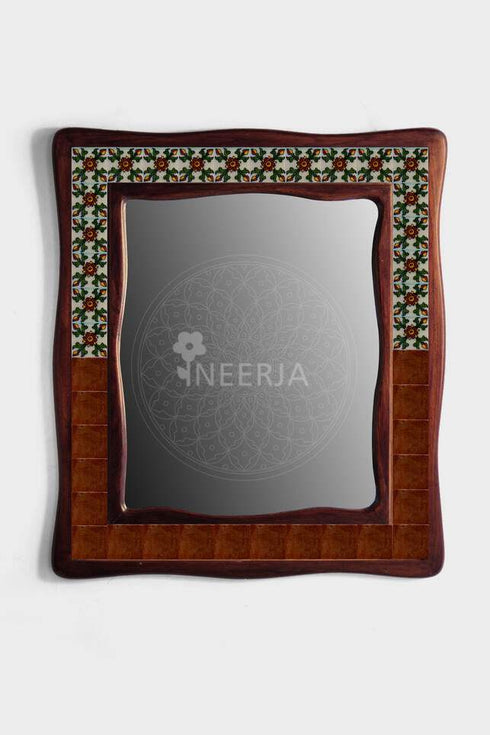 Brown and Green Tile Wall Hanging Mirror 22X26 inch