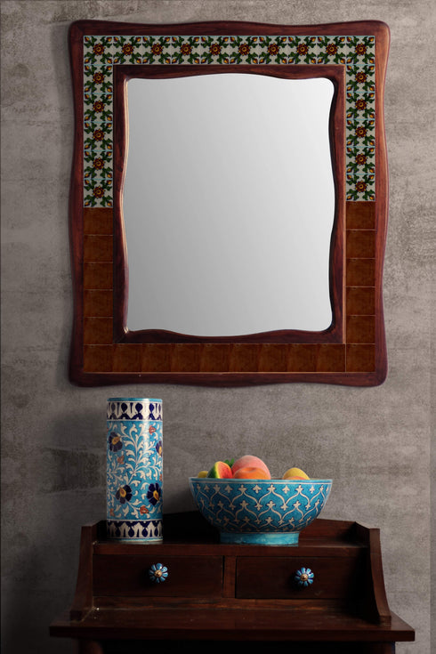 Brown and Green Tile Wall Hanging Mirror 22X26 inch